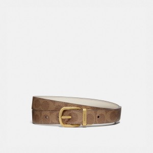 Coach Harness Buckle Reversible Belt, 25 Mm Brass/Chalk Tan | COH866318
