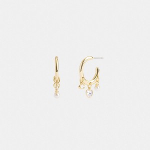 Coach Heart Charm Huggie Earrings Gold | COH866216