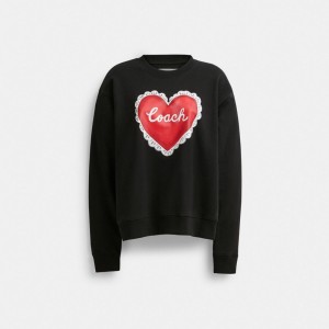Coach Heart Crewneck Sweater Black | COH865979