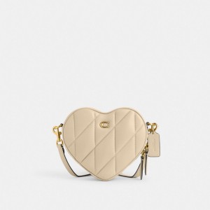 Coach Heart Crossbody Bag With Quilting Nappa Leather/Brass/Ivory | COH864836