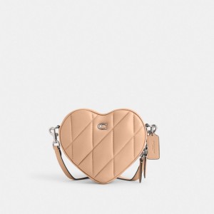 Coach Heart Crossbody Bag With Quilting Nappa Leather/Silver/Buff | COH864748