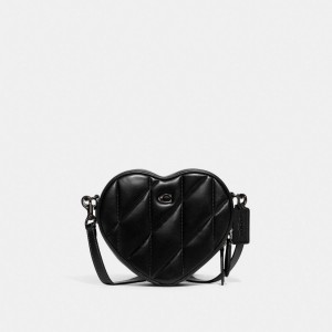 Coach Heart Crossbody Bag With Quilting Nappa Leather/Pewter/Black | COH864965