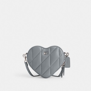 Coach Heart Crossbody Bag With Quilting Nappa Leather/Silver/Grey Blue | COH864777