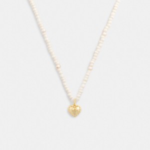Coach Heart Pearl Necklace Gold/Pearl | COH866209