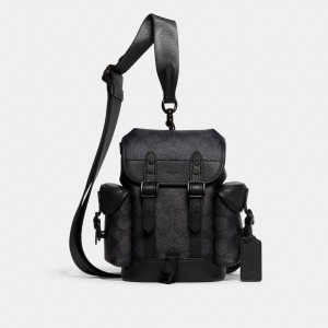 Coach Hitch Backpack 13 In Signature Canvas Signature Coated Canvas/Charcoal | COH866492