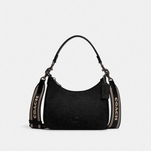 Coach Hobo Crossbody Bag With Signature Canvas Black | COH866594