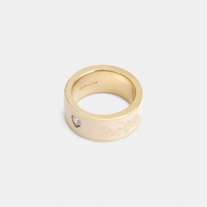 Coach Horse And Carriage Enamel Ring Gold/Chalk | COH866202