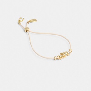 Coach Horse And Carriage Leather Slider Bracelet Gold/Chalk | COH866229