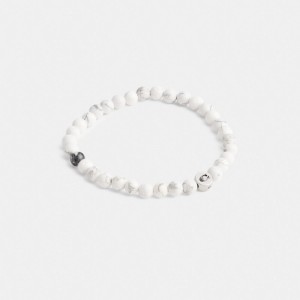 Coach Howlite Beaded Bracelet Silver & White | COH867011
