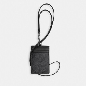 Coach Id Lanyard In Signature Canvas Signature Coated Canvas/Charcoal | COH865687