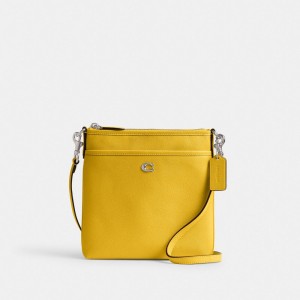 Coach Kitt Messenger Crossbody Bag Crossgrain Leather/Silver/Canary | COH865197