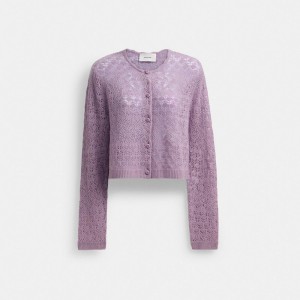 Coach Lace Knit Cardigan Purple | COH865951