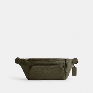 Coach League Belt Bag In Signature Canvas Jacquard Army Green | COH866687