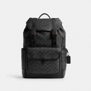 Coach League Flap Backpack In Signature Canvas Signature Coated Canvas/Charcoal Signature | COH866516