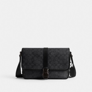 Coach League Messenger Bag In Signature Canvas Charcoal Signature | COH866615