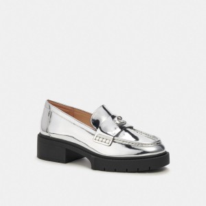 Coach Leah Loafer In Silver Metallic Leather/Silver | COH865797