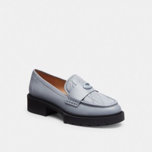 Coach Leah Loafer With Quilting Leather/Grey Blue | COH865799