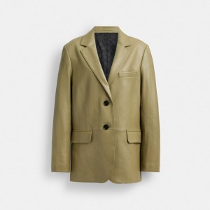 Coach Leather Blazer Green | COH865914