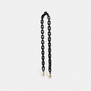 Coach Leather Covered Chain Strap Brass/Black | COH866447