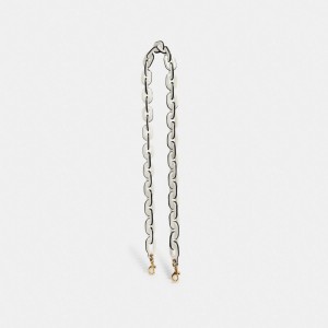 Coach Leather Covered Chain Strap Brass/Chalk | COH866434