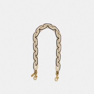 Coach Leather Covered Short Chain Strap Brass/Ivory | COH866436