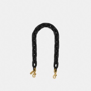 Coach Leather Covered Short Chain Strap Brass/Black | COH866451