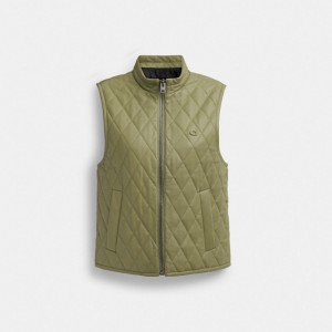 Coach Leather Quilted Vest Green | COH865934