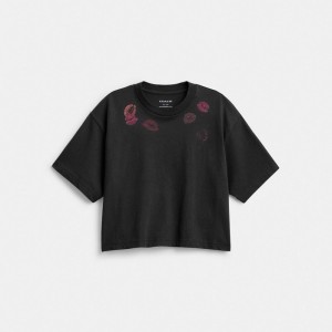 Coach Lip Print Cropped T Shirt Black | COH865956