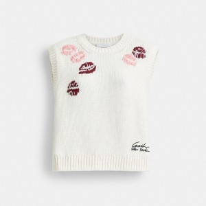 Coach Lip Print Sweater Vest Cream Multi | COH865957