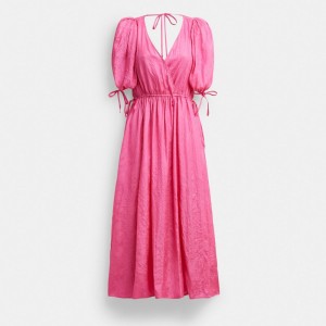 Coach Long Dress With Ties Pink | COH866071