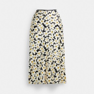 Coach Long Floral Midi Skirt Black | COH866041