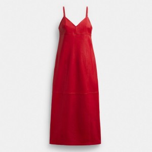 Coach Long Leather Dress Red | COH866060