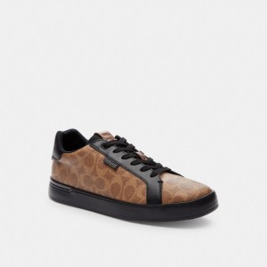 Coach Lowline Low Top Sneaker In Signature Canvas Tan/Black | COH866788