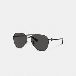 Coach Metal Aviator Sunglasses Blackout/Black | COH866345