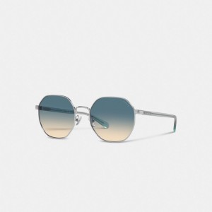 Coach Metal Hexagon Sunglasses Blue Yellow Gradient | COH866388