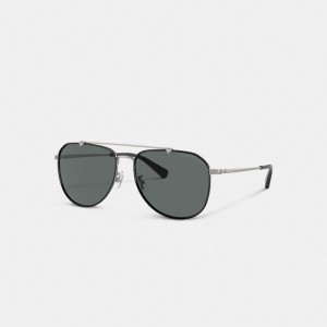 Coach Metal Windsor Pilot Sunglasses Black/Gunmetal | COH867081