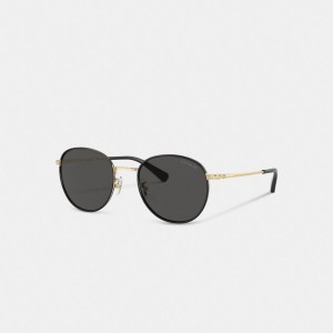 Coach Metal Windsor Round Sunglasses Black/Shiny Light Gold | COH867055