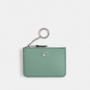 Coach Mini Skinny Id Case Polished Pebble Leather/Silver/Aquamarine | COH865544