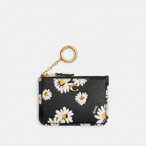 Coach Mini Skinny Id Case With Floral Print Polished Pebble Leather/Brass/Black Multi | COH865603