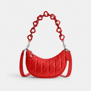 Coach Mira Shoulder Bag With Pillow Quilting And Heart Strap Nappa Leather/Silver/Sport Red | COH864979