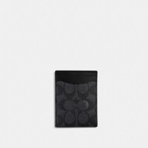 Coach Money Clip Card Case In Signature Canvas Charcoal | COH866756