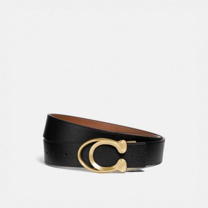 Coach Outline C Buckle Cut To Size Belt, 38 Mm Black/Saddle | COH866999