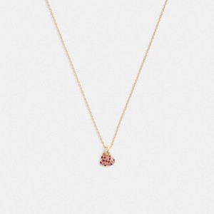Coach Pavé Heart Pendant Necklace Gold/Pink Multi | COH866116