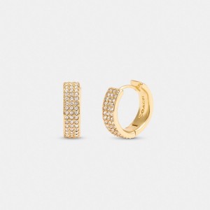 Coach Pavé Huggie Earrings Gold | COH866092