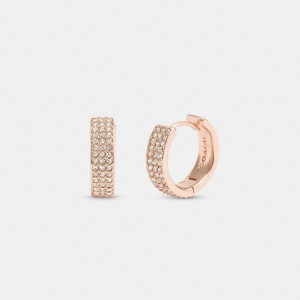Coach Pavé Huggie Earrings Rose Gold | COH866193