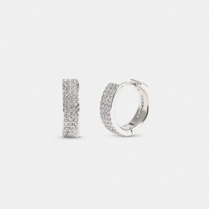Coach Pavé Huggie Earrings Silver | COH866074