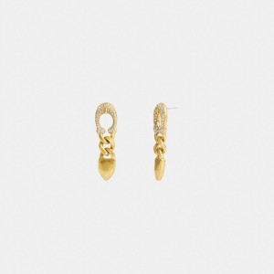 Coach Pavé Signature Buckle Chain Earrings Gold | COH866221