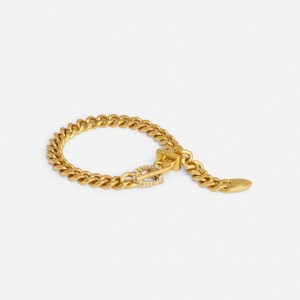Coach Pavé Signature Buckle Curb Chain Bracelet Gold | COH866226