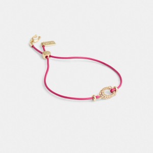 Coach Pavé Signature Leather Slider Bracelet Gold/Pink | COH866076