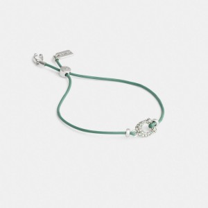 Coach Pavé Signature Leather Slider Bracelet Silver/Green | COH866227